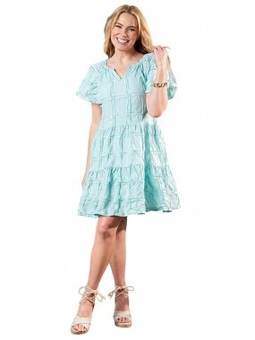 NWT Light Blue Pintuck Dress, Size Small, Cloth & Portrait Cracker Barrel